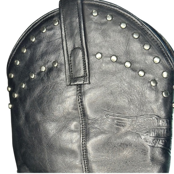 Harley Davidson Western Vintage Silver Studded Black Leather Cowgirl Boots - Picture 5 of 15